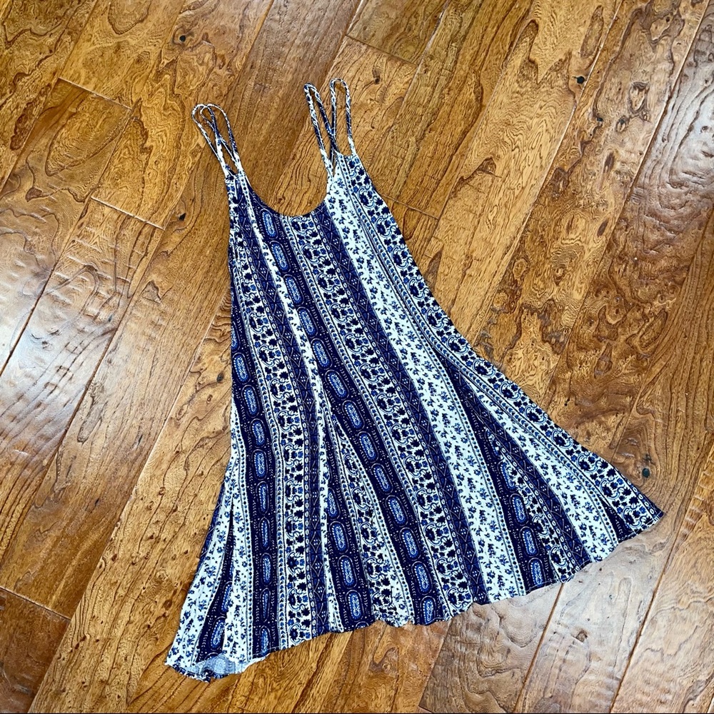 HOLLISTER Patterned Double Strap A-Line Swing Dress with Lace Up Back Detailing